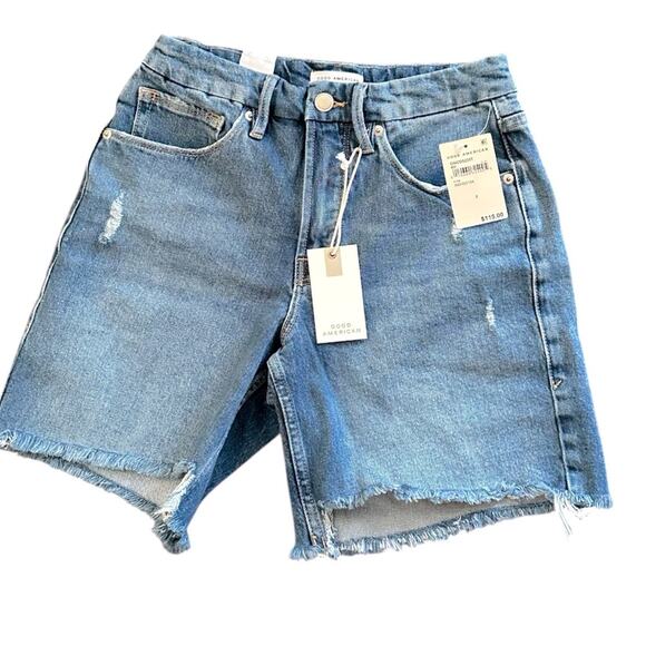 NWT Good American Frayed Distressed High Rise Jean Shorts Size 2 / 26 115.00 - Picture 4 of 6